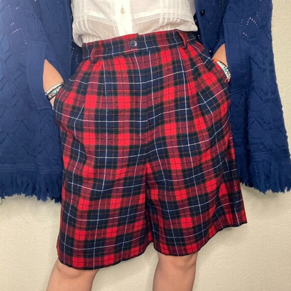 Vintage Pendleton Xmas Check Plaid Wool Shorts | Size Large - Picture 1 of 10